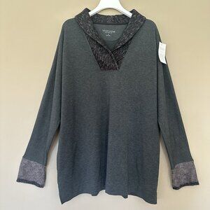 NWT Soft Surroundings Women 2X Long Sleeve Tunic Top Shawl Collar Gray Stretch